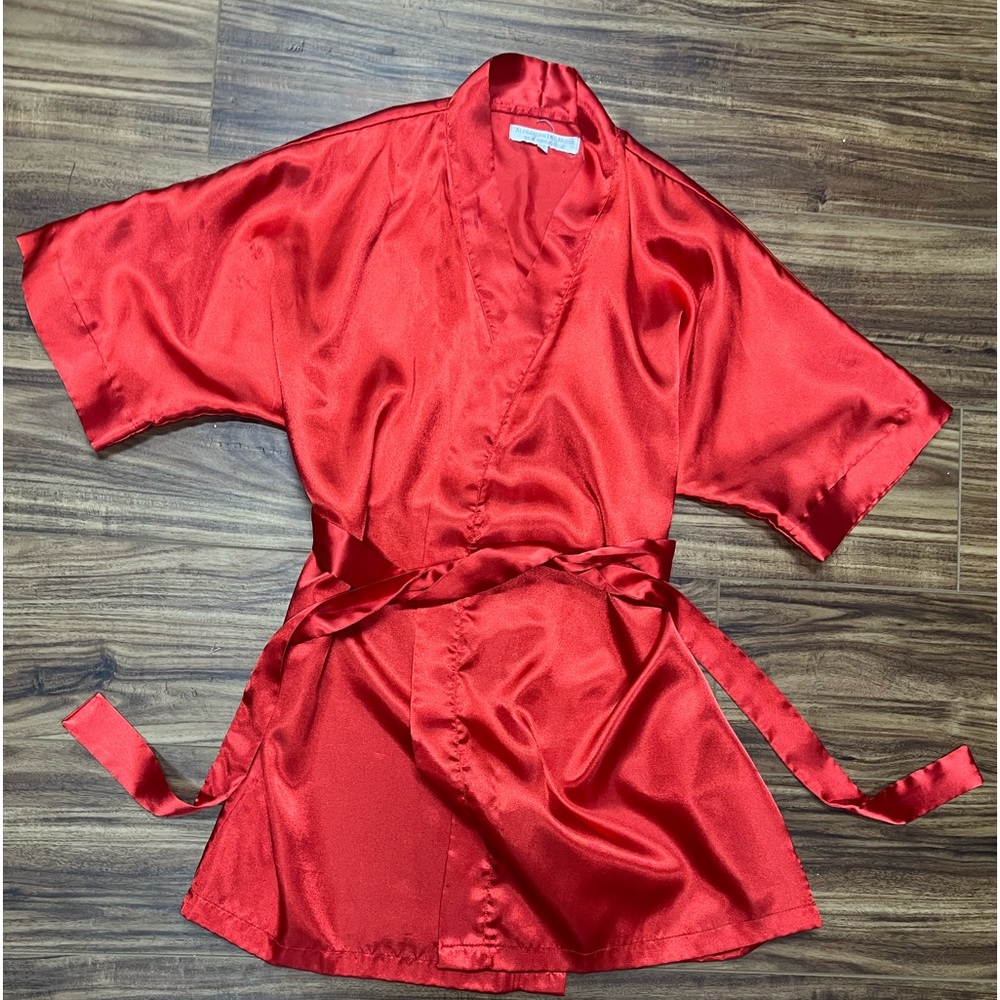 Alexander Del Rossa, polyester red silky short robe